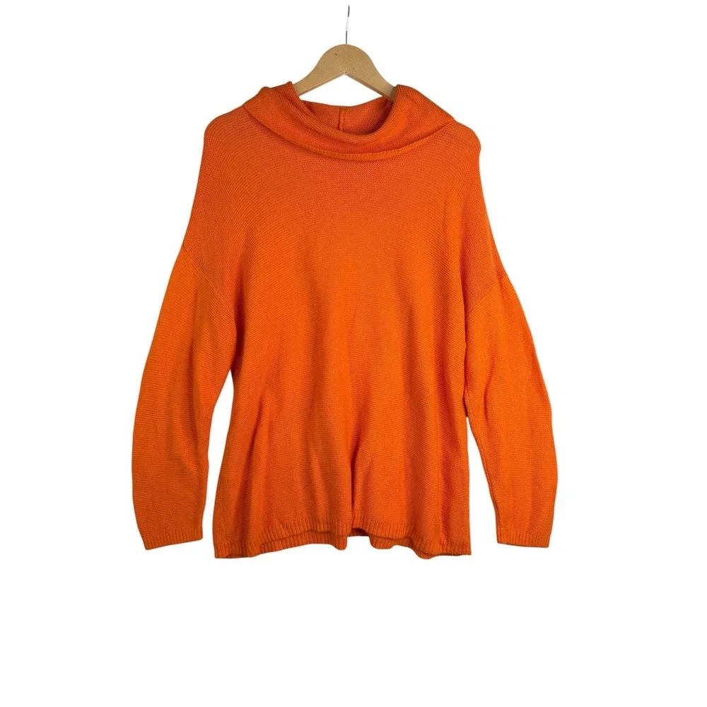 J. Jill Cowl Neck Cotton Blend Textured Knit Sweater size XL Orange